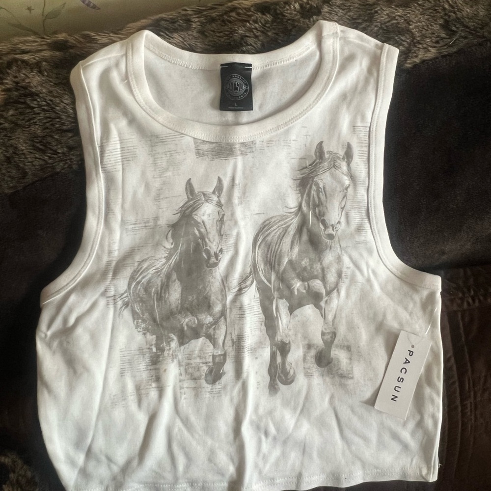 PacSun Women’s White Horse Print Tank Top